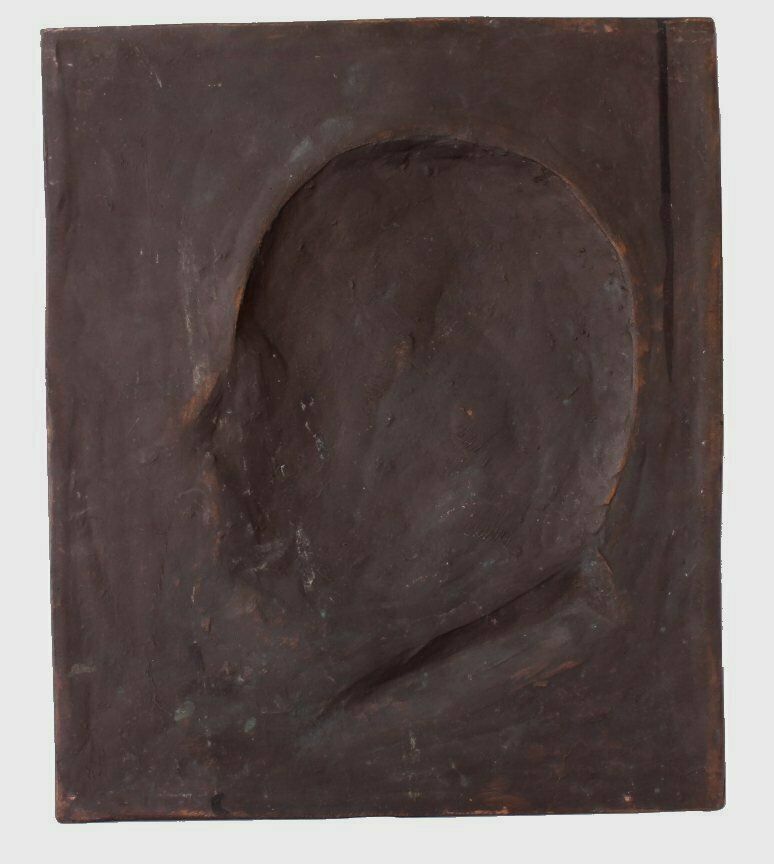 photo furniture Bronze Plaque Male Portrait Signed Eugene Canneel. Mans Head Art C1920.