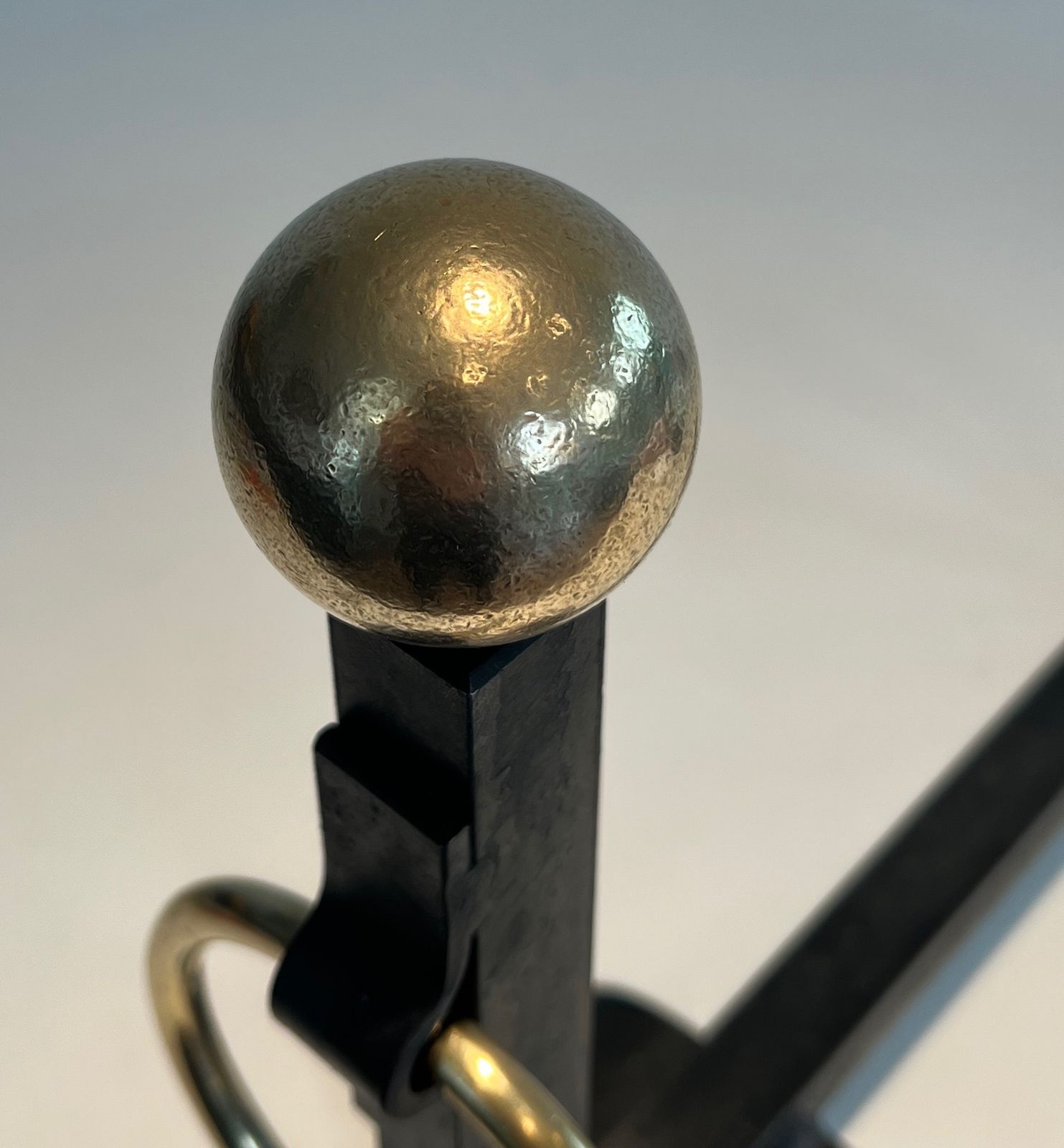 photo furniture Pair Of Wrought Iron And Brass Andirons In The Taste Of Jacques Adnet