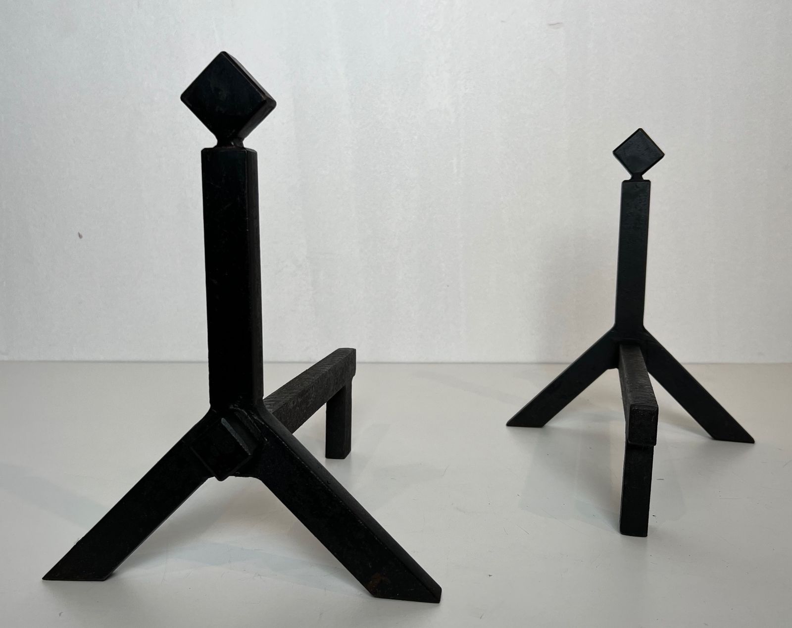 photo vintage Pair Of Modernist Steel Andirons