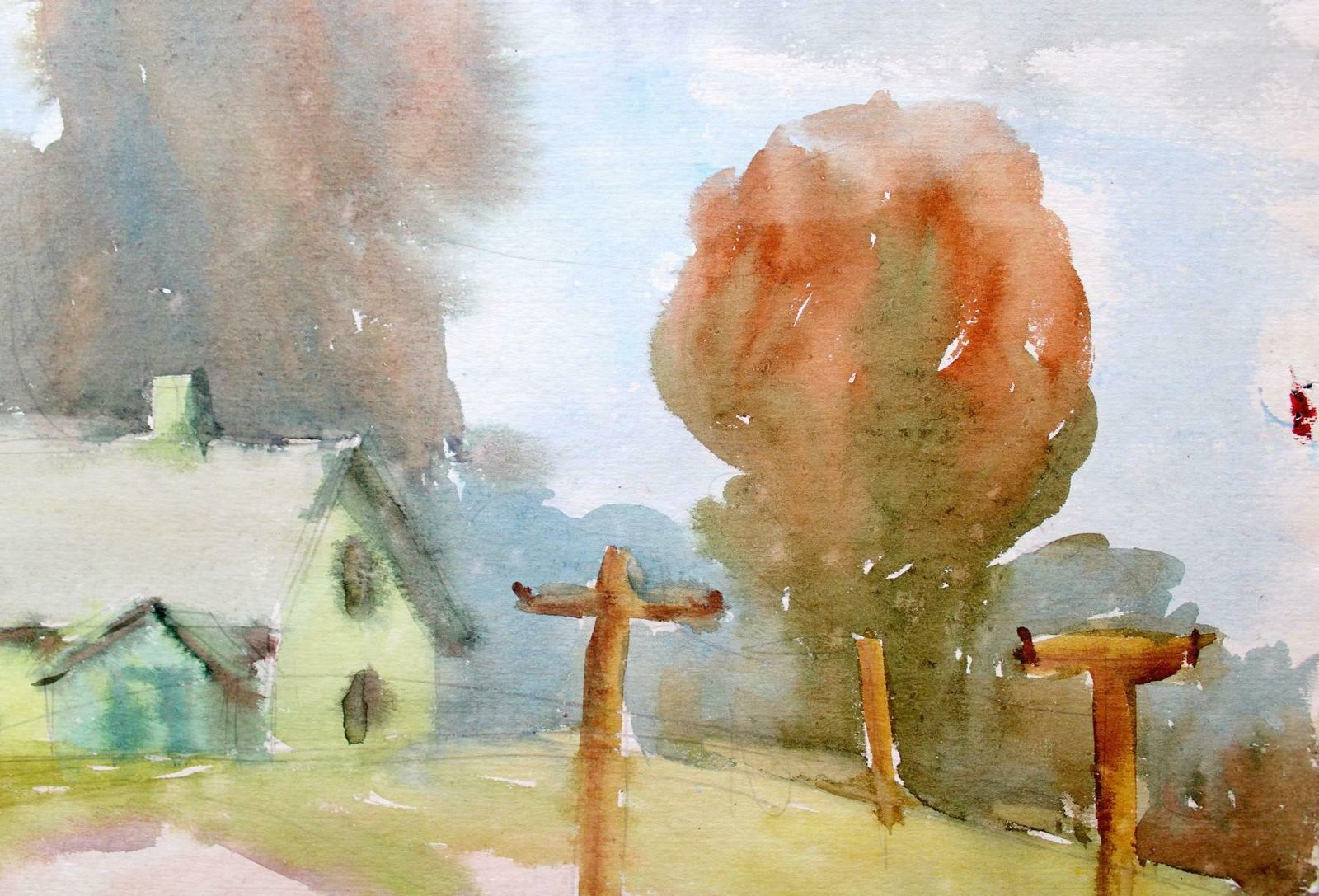 Dzidra Ezergaile Rural Landscape. Paper, Watercolor photo Art