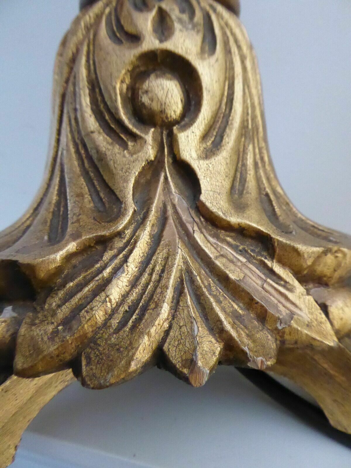 photo vinterior Old Tall Italian Gold Carved Wooden Altar Candle Table Lamp Shade Fully Working