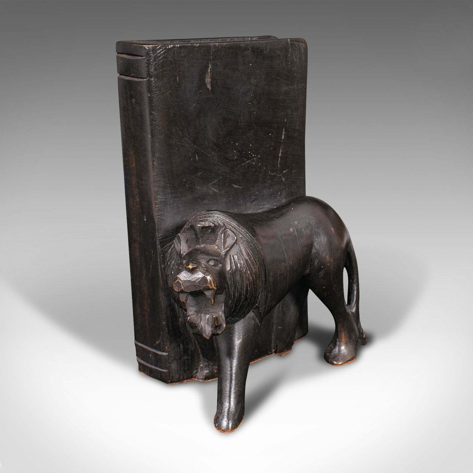 Pair Of Antique Carved Lion Bookends, Oriental, Ebonised, Book Rest, Victorian photo buy