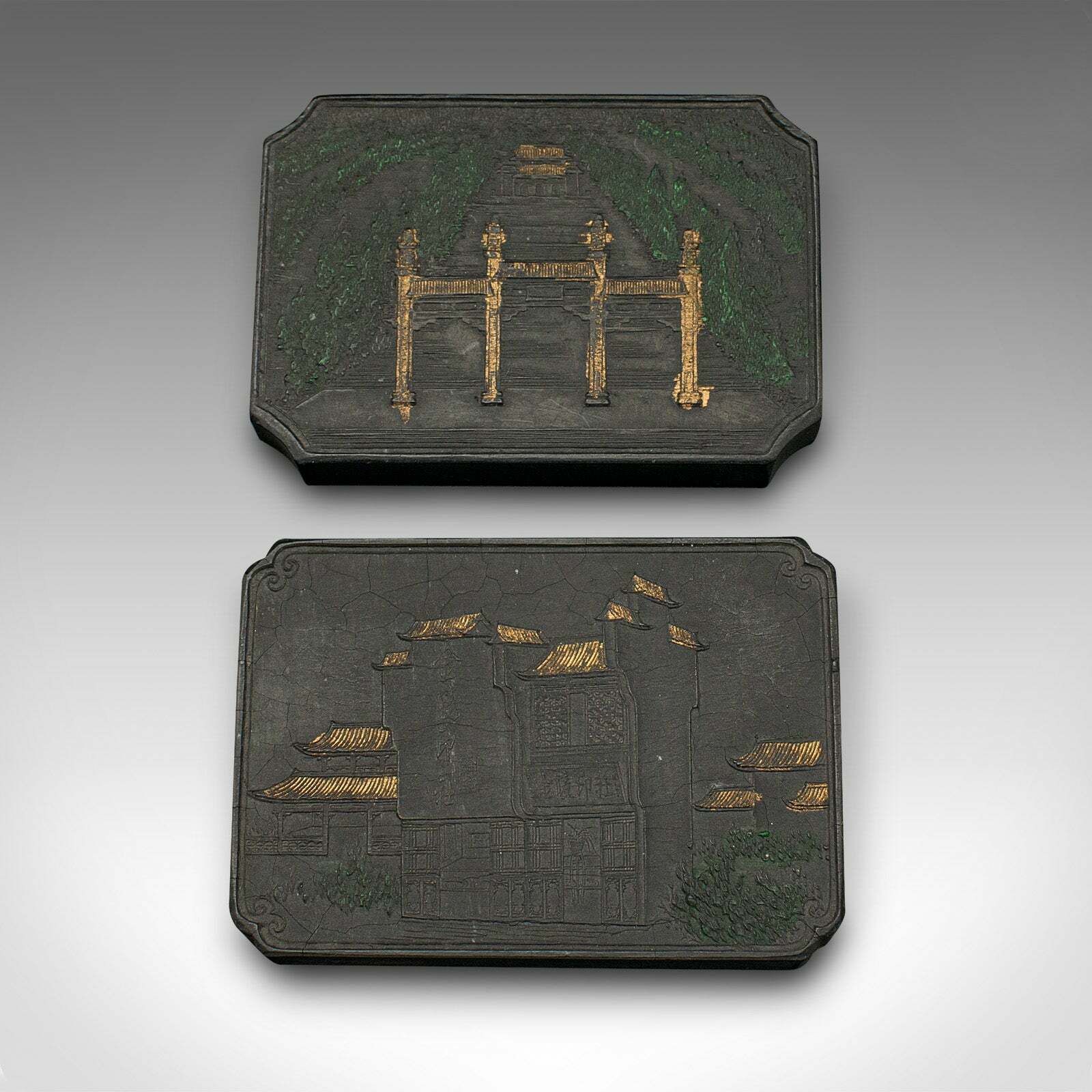 Set Of 8 Antique Calligraphic Ink Blocks, Chinese, Boxed, Printing, Victorian photo 895.0