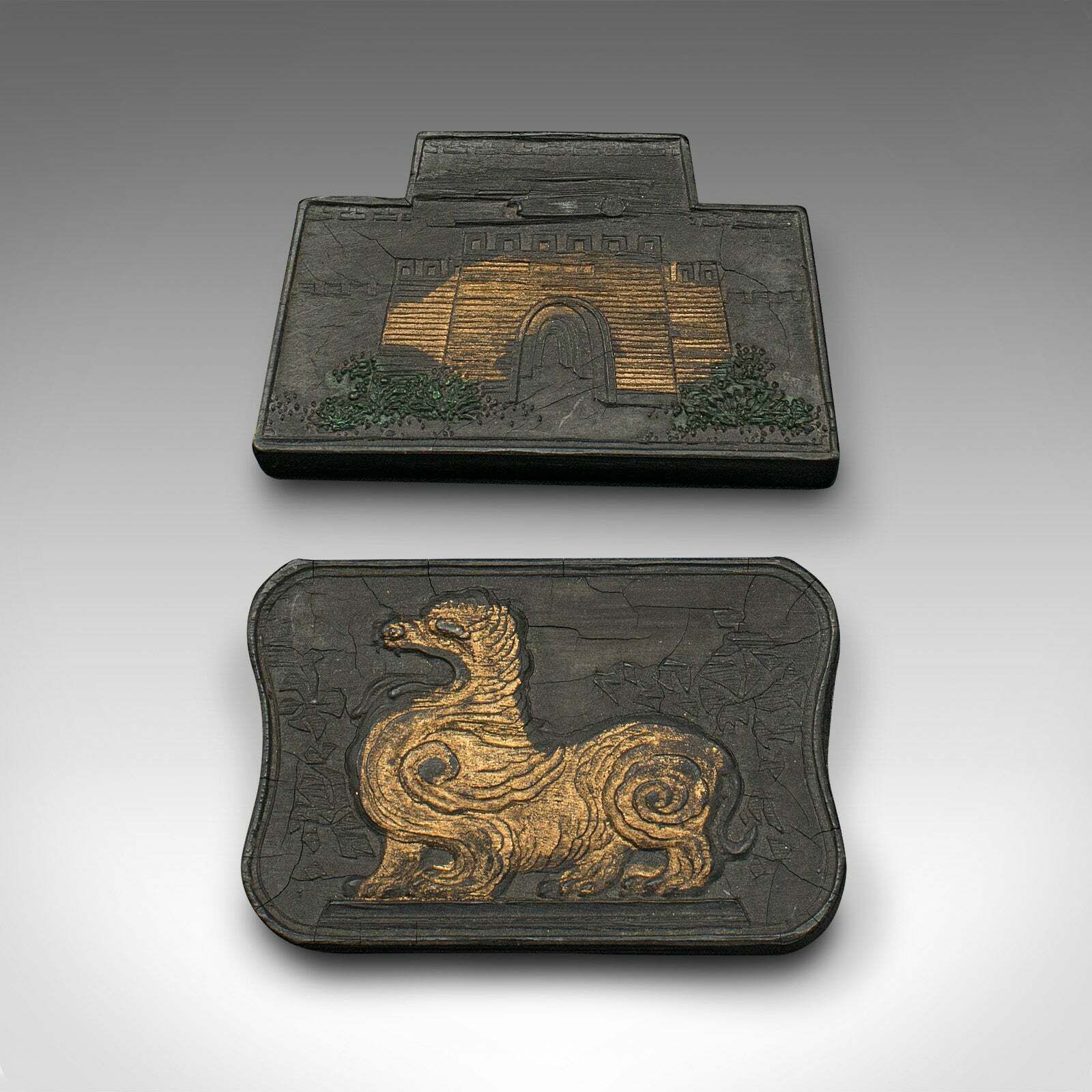 Set Of 8 Antique Calligraphic Ink Blocks, Chinese, Boxed, Printing, Victorian photo vintage