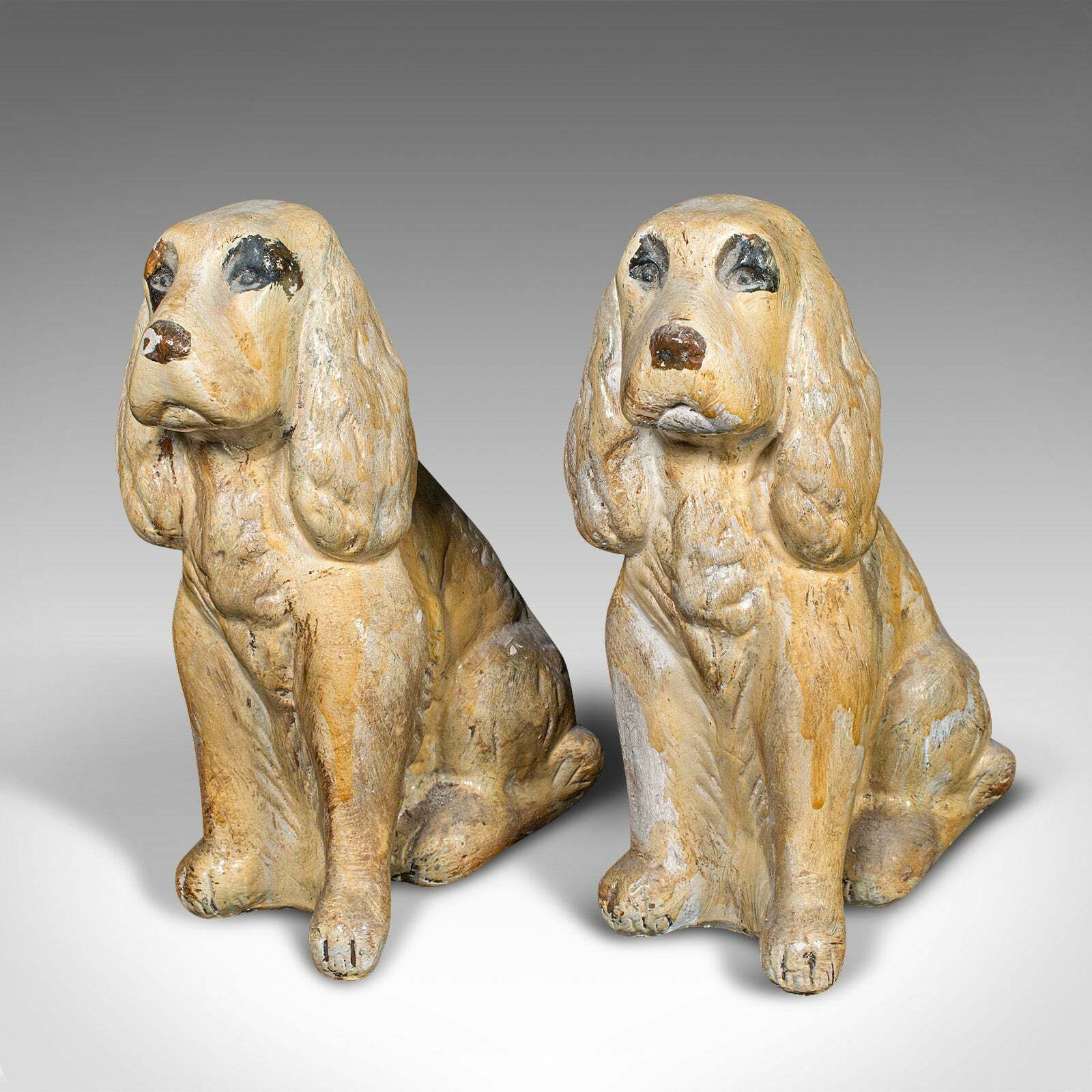 Pair Of Antique Cocker Spaniel Figures, English, Plaster, Doorstops, Edwardian photo for sale
