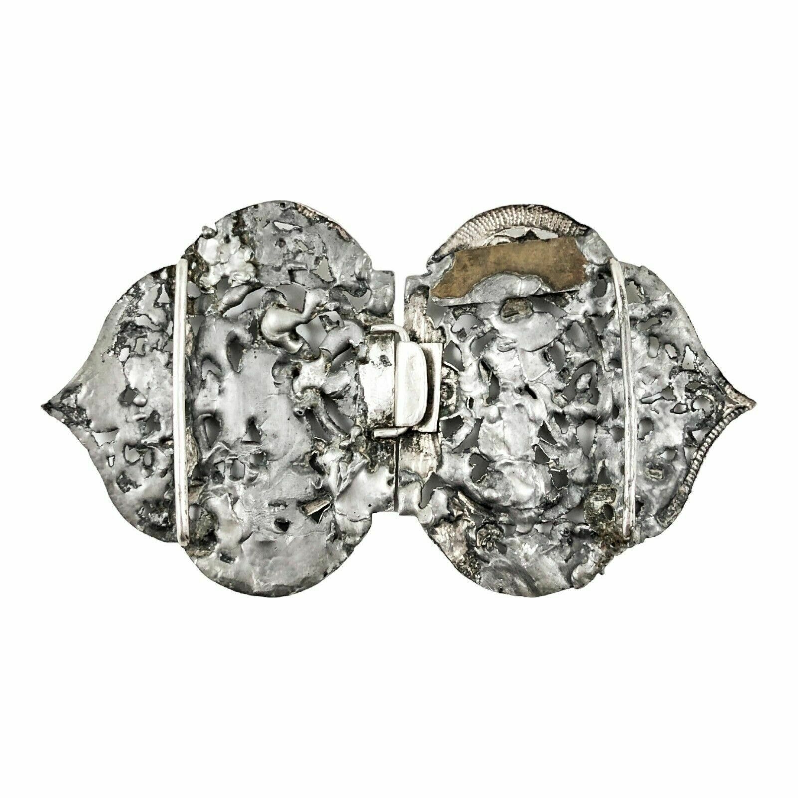 Antique Indian / Burmese Colonial Silver Belt Buckle   Deities, Snakes, Foliage photo for sale