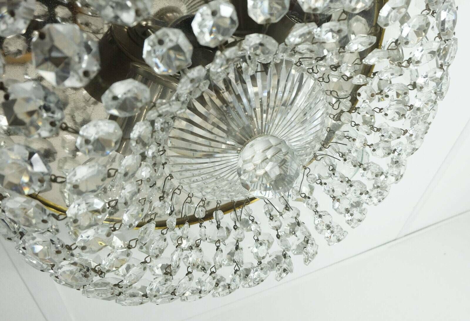 photo for sale Crystal Glass Palwa Plafoniere Brass Metal 60s Hollywood Regency Style