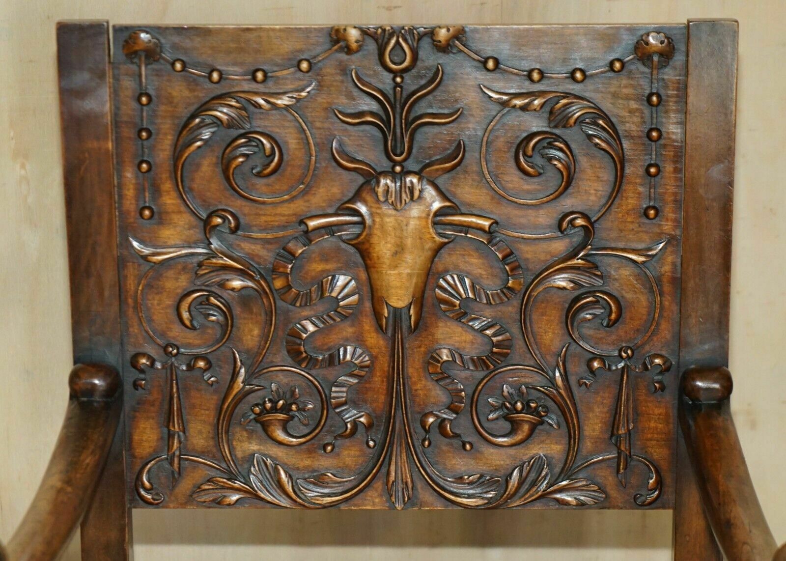 Pair Of Ornately Carved Neo Gothic Solid Walnut 19th Century Ceremony Armchairs photo Furniture