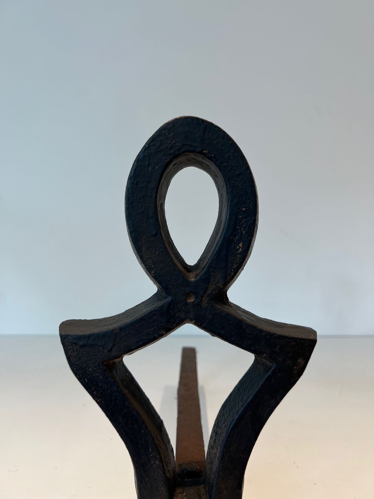 Pair Of Modernized Cast Iron And Wrought Iron Andirons By Raymond Subes photo vintage