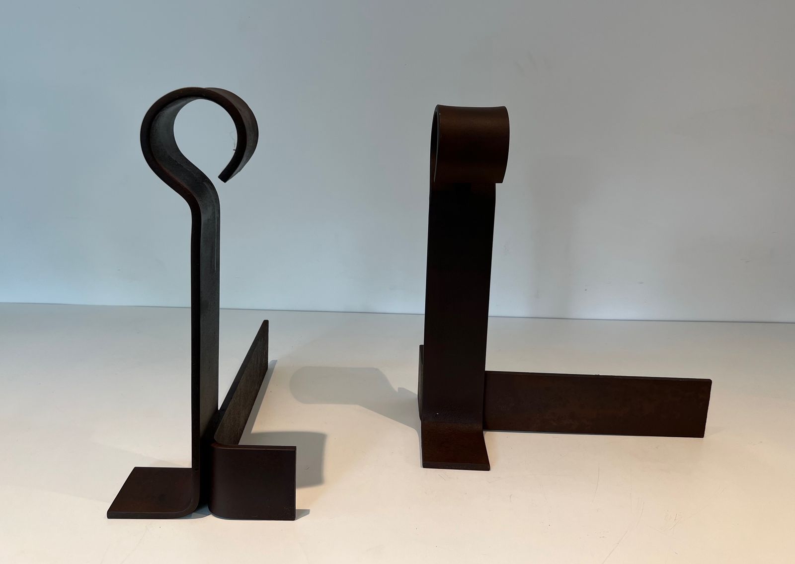 Important Pair Of Modernized Wrought Iron Andirons photo for sale