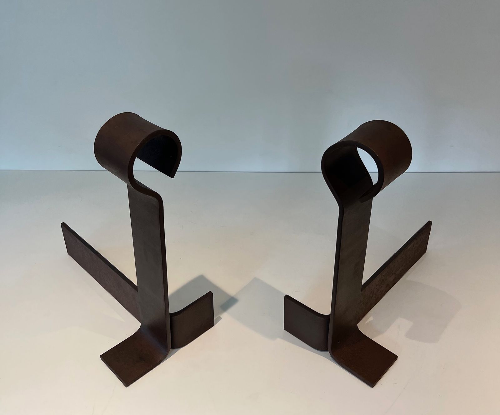 Important Pair Of Modernized Wrought Iron Andirons photo 1450.0