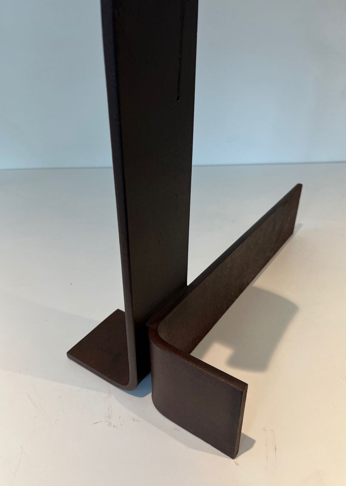 photo for sale Important Pair Of Modernized Wrought Iron Andirons