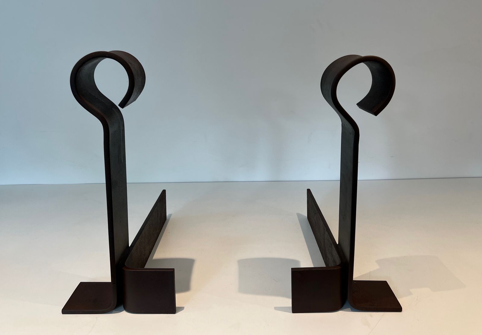 1450.0 Important Pair Of Modernized Wrought Iron Andirons photo