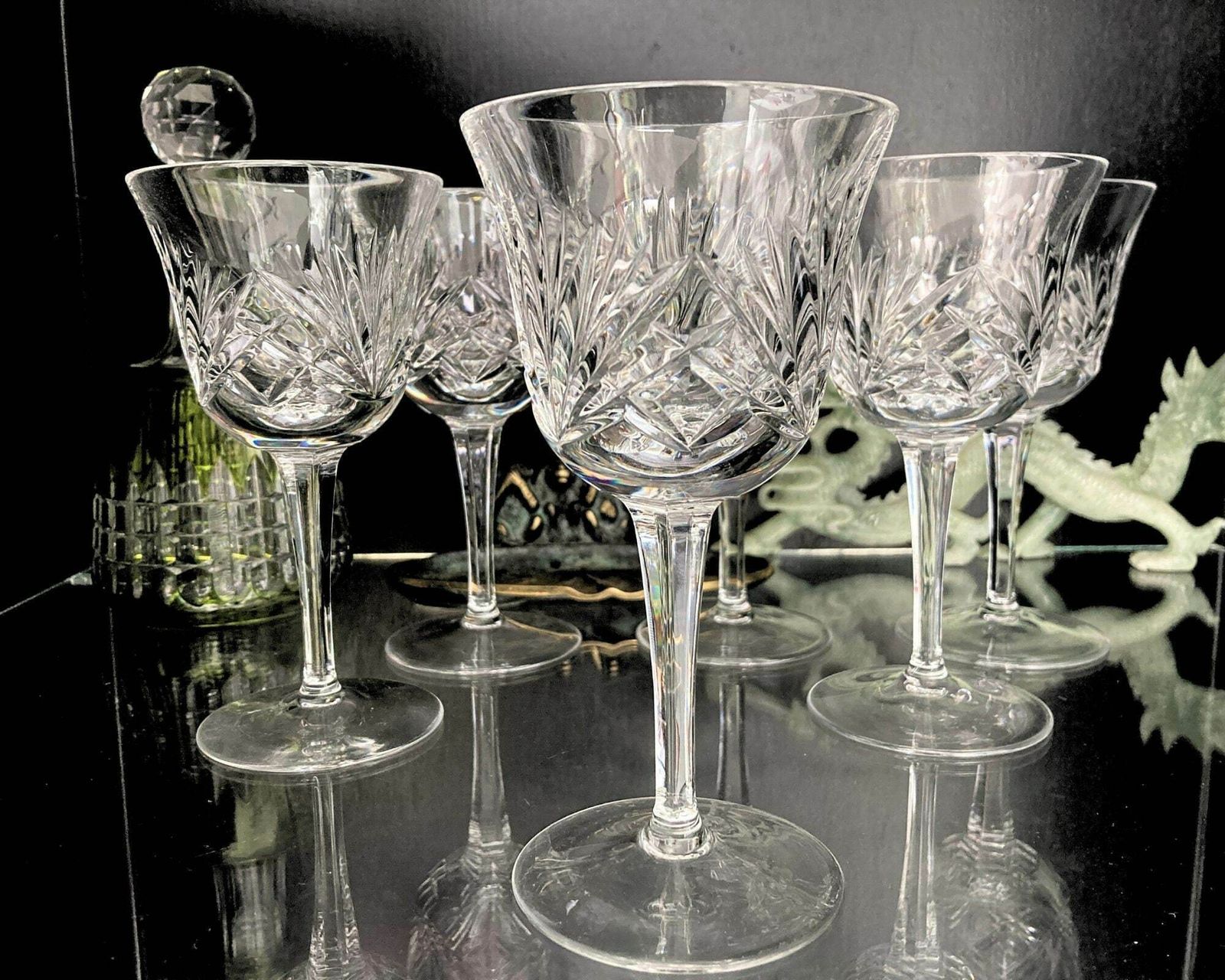 Nachtmann Nierstein Wine Glasses | 6pcs | Cut Criss Cross & Fan Design | 1965 1980 photo Home Decor