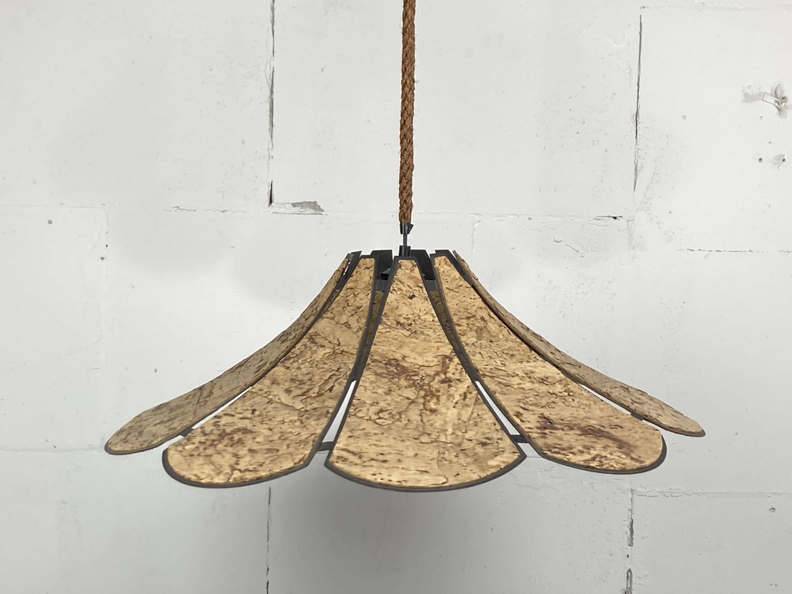 Xl Clover Cork Hanging Pendant Lamp, Germany 1970s photo Lighting