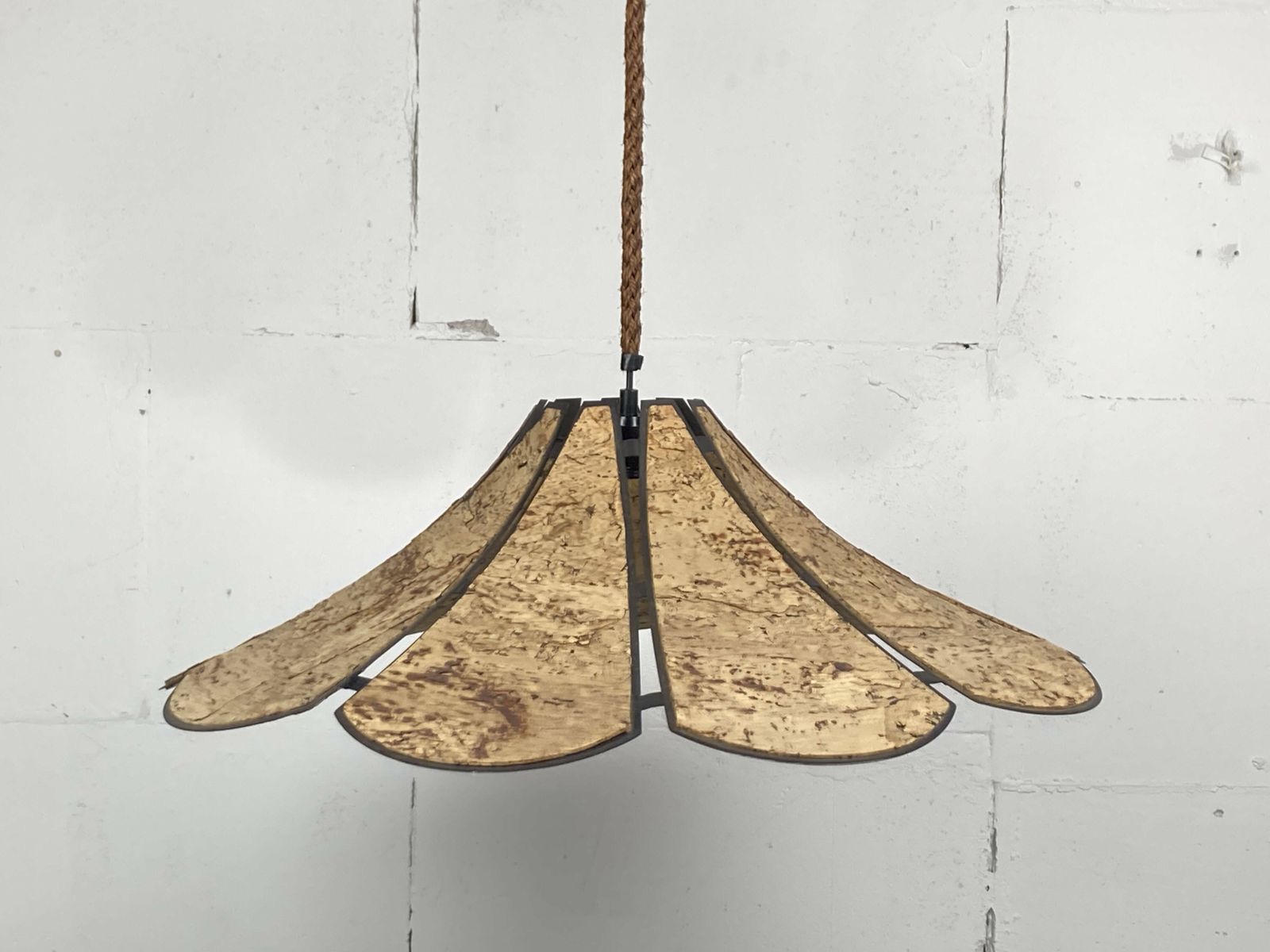 Xl Clover Cork Hanging Pendant Lamp, Germany 1970s photo vinterior