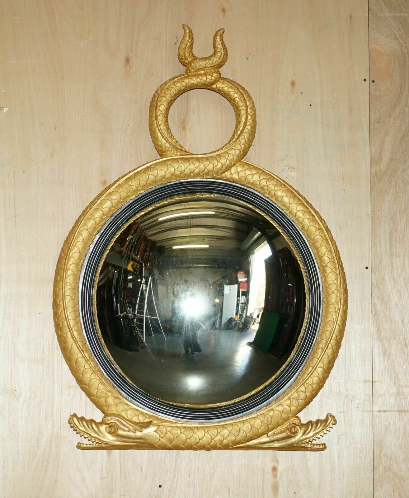 Pair Of Extra Large Stunning Regency Style Gold Gilt Twin Serpent Convex Mirrors photo furniture