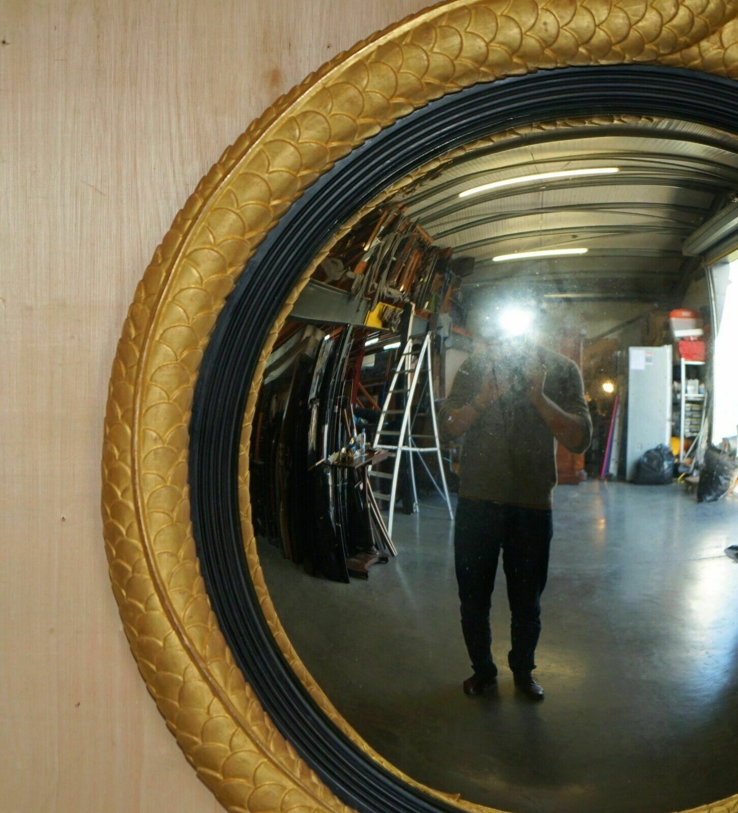 Pair Of Extra Large Stunning Regency Style Gold Gilt Twin Serpent Convex Mirrors photo Home Decor