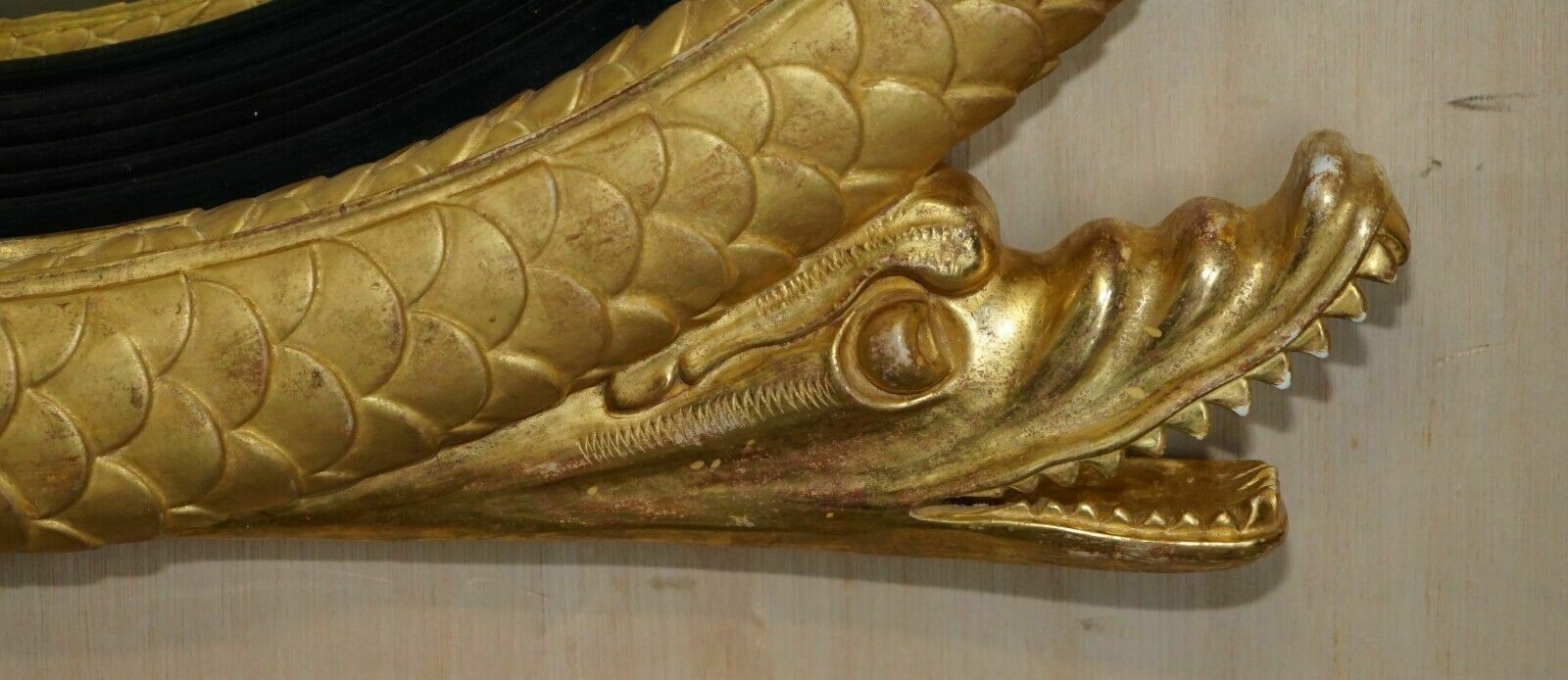 Pair Of Extra Large Stunning Regency Style Gold Gilt Twin Serpent Convex Mirrors photo buy