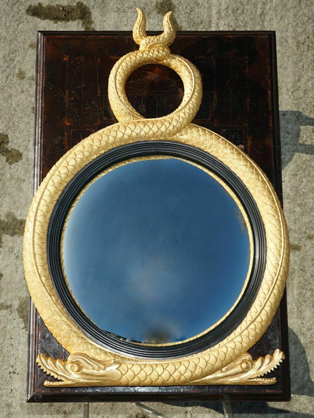 photo furniture Pair Of Extra Large Stunning Regency Style Gold Gilt Twin Serpent Convex Mirrors