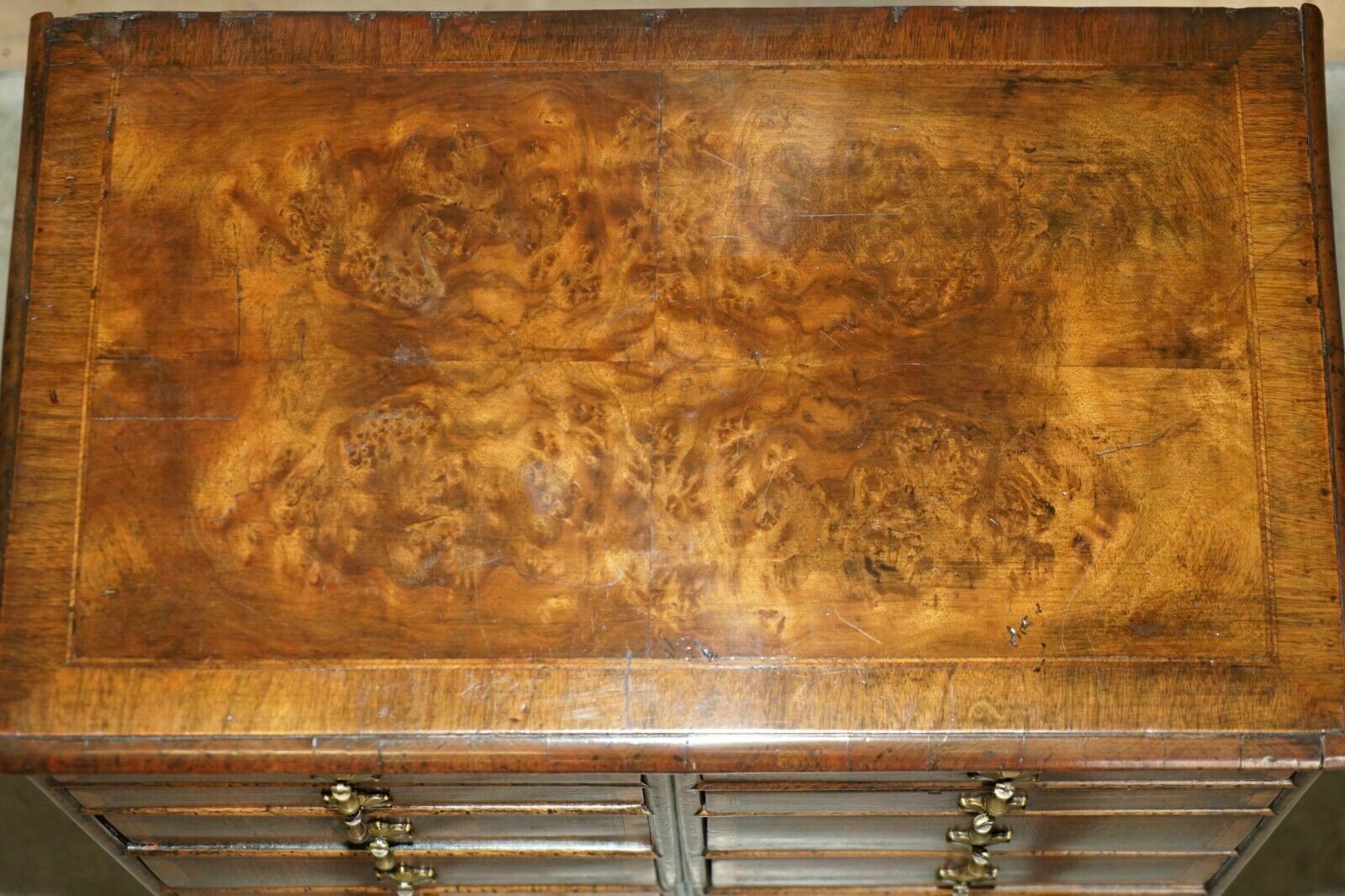 Furniture Exquisite Antique Circa 1760 Burr Walnut George III Bank / Chest Of Drawers photo
