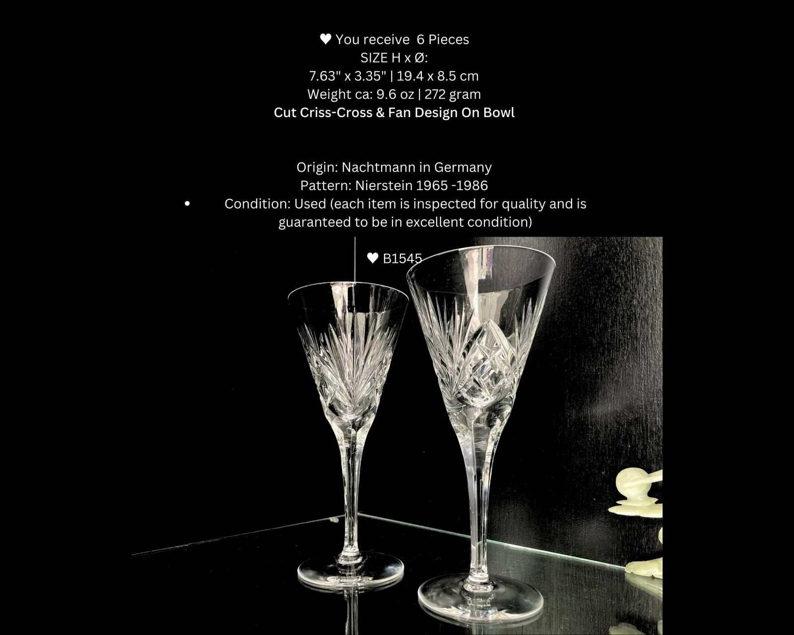 Nachtmann Nierstein Champagne Flutes | 6pcs Continental | Cut Criss Cross & Fan Design | 1965 1980 photo furniture