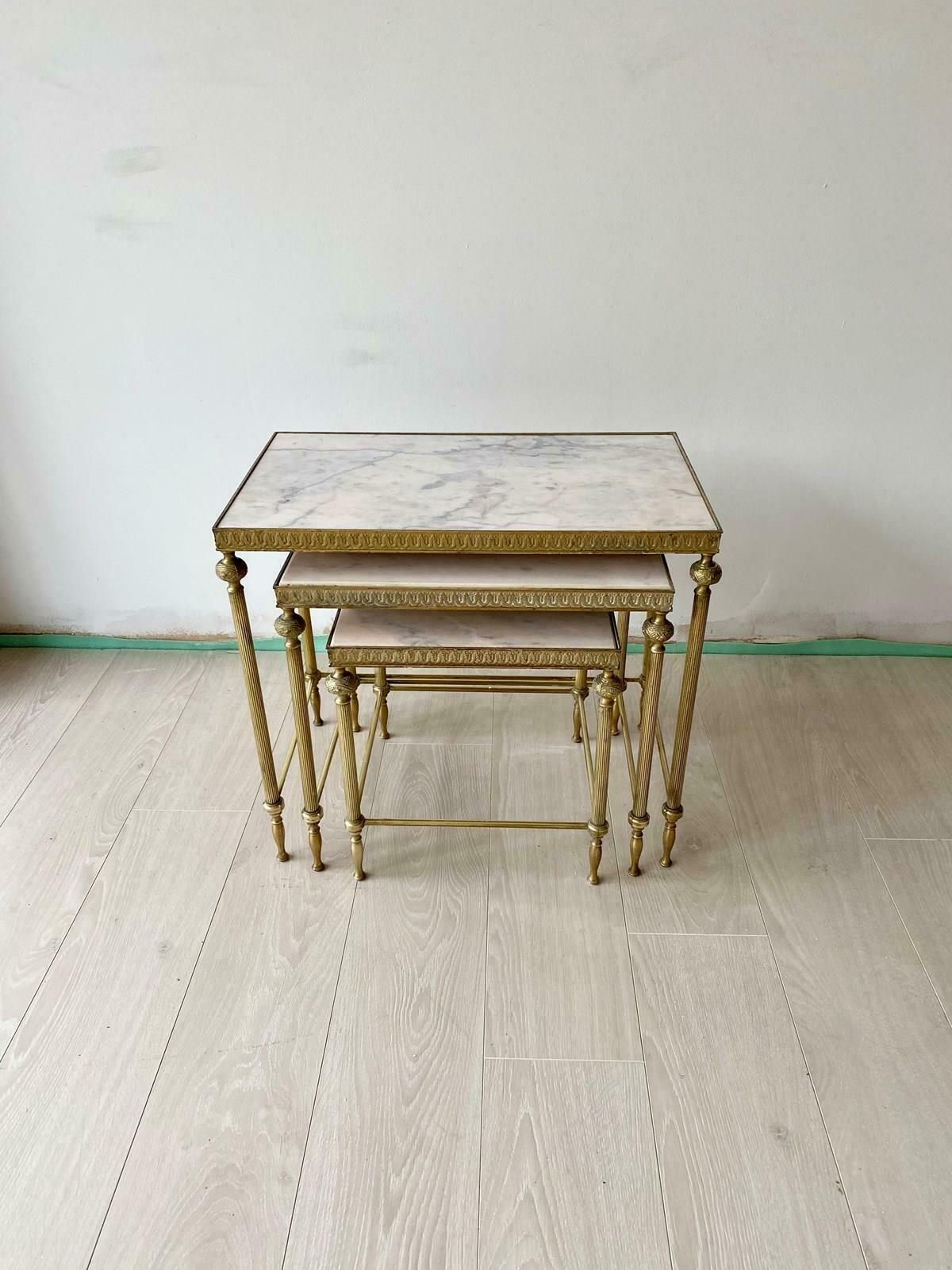 Vintage French Nest Of Marble And Brass Tables photo 795.0