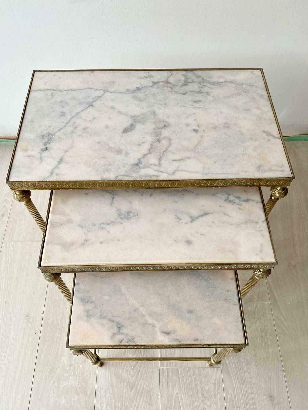 photo furniture Vintage French Nest Of Marble And Brass Tables
