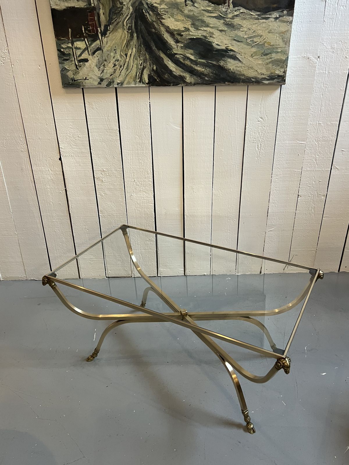 Country House Brass Table Featuring A Ram's Head Design And Hoof photo furniture
