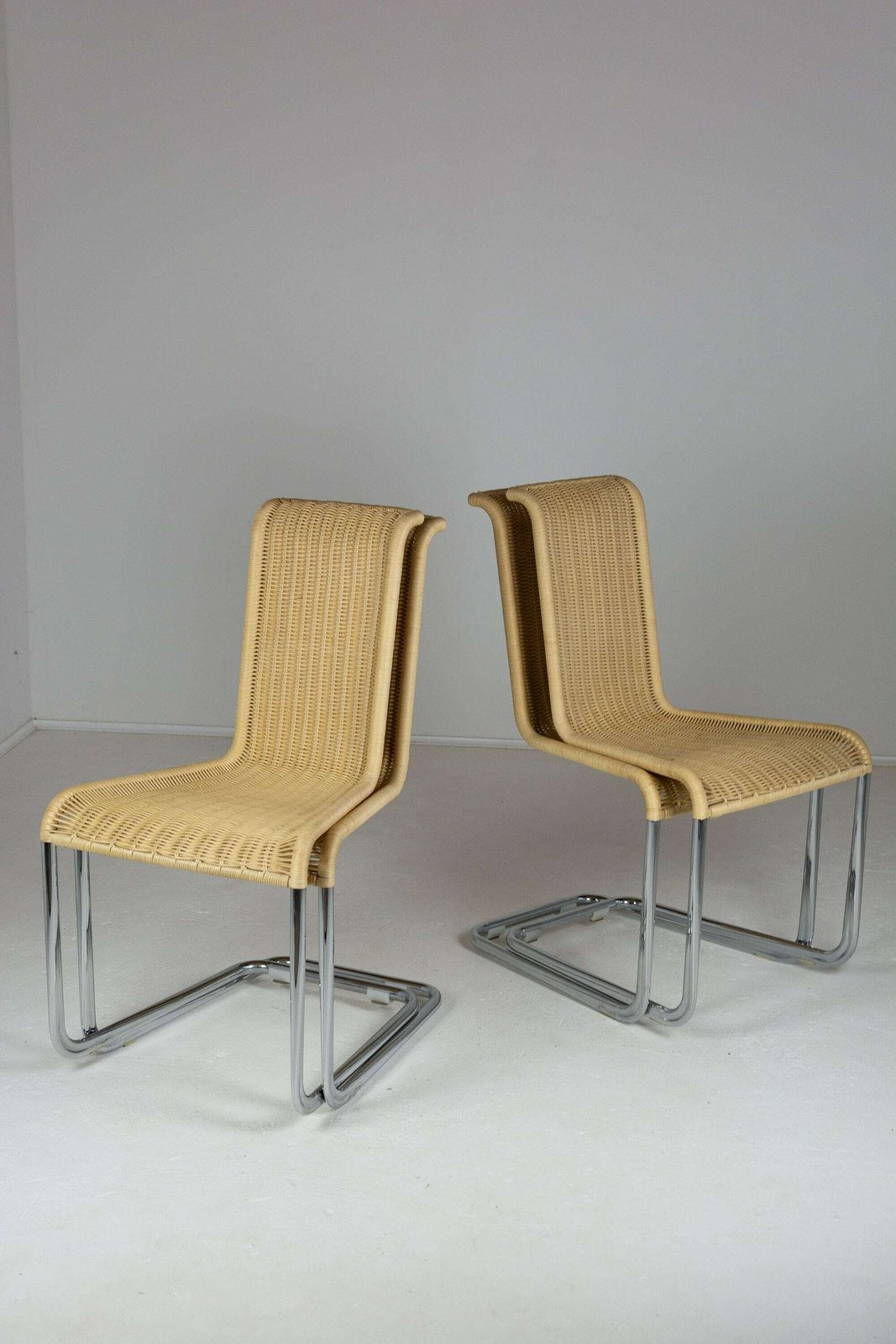 Set Of Eight B20 Cane And Chrome Cantilever Dining Chairs By Axel Bruchhäuser For Tecta photo Furniture