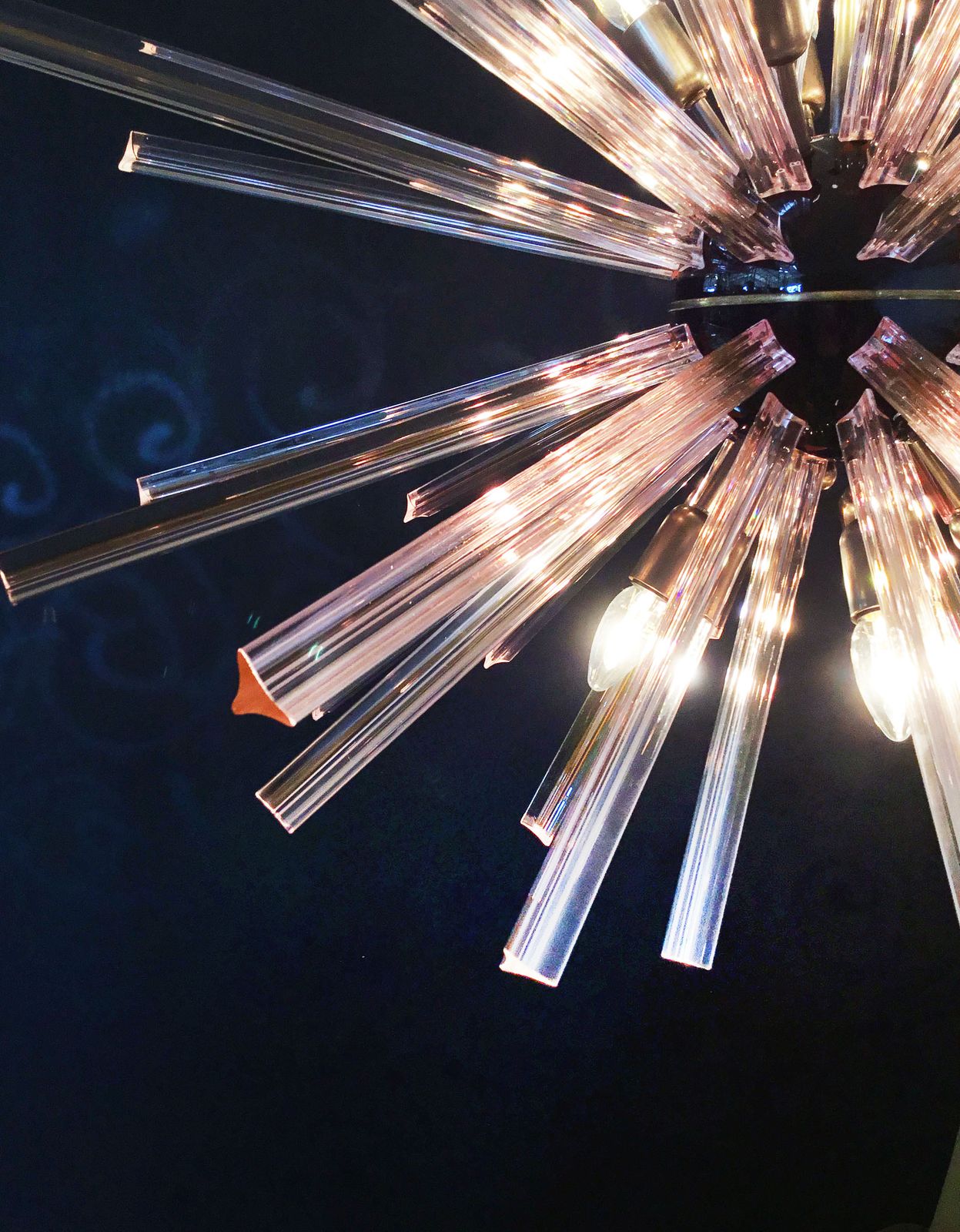photo vintage Crystal Prism Sputnik Chandeliers   50 Pink Prisms
