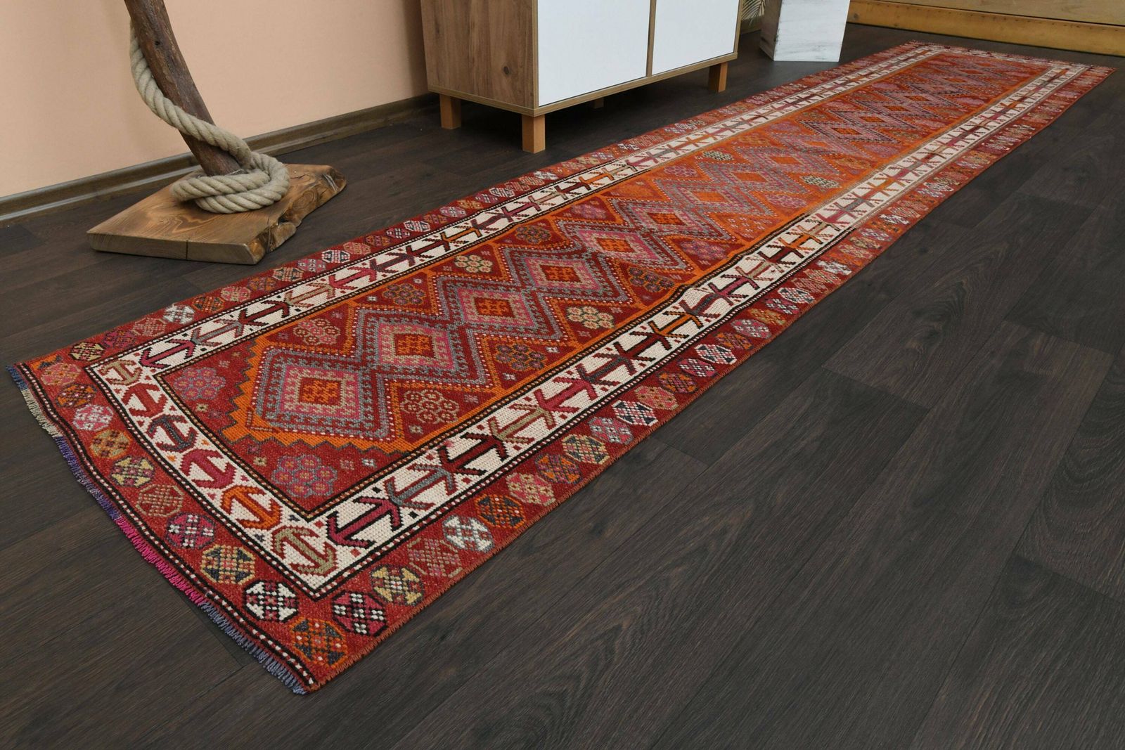 2.6x11.5 Ft Turkish Oushak Runner Rug, Anatolian Wool Rug, Vintage Rug, Hallway Rug, Kitchen Rug, Bohemian Rug, Entryway Rug, 3x11 Rug photo for sale