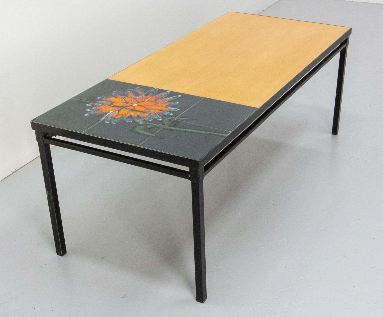 French Coffee Table Vallauris Glazed Ceramics Poplar And Iron, Circa 1970 photo furniture