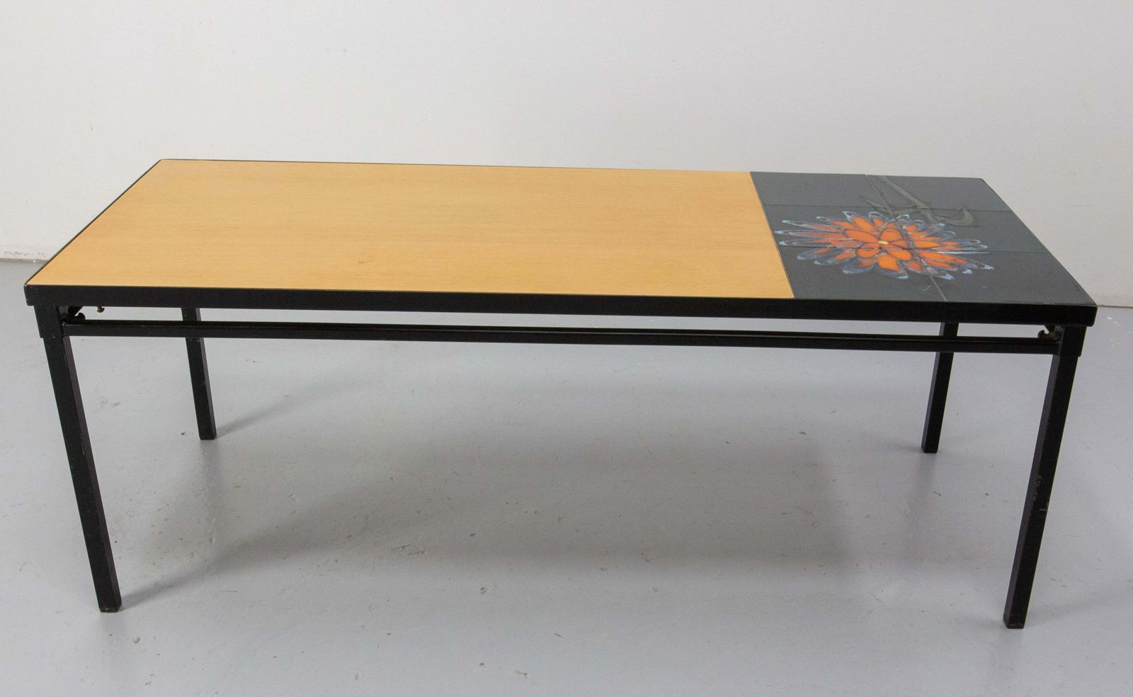 French Coffee Table Vallauris Glazed Ceramics Poplar And Iron, Circa 1970 photo vintage