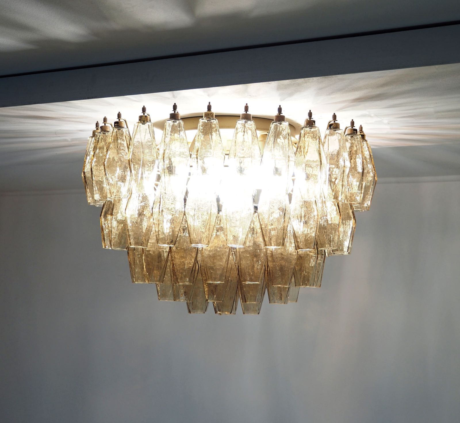 Elegant Murano Poliedri Ceiling Light   Carlo Scarpa   Smoked Glasses photo for sale