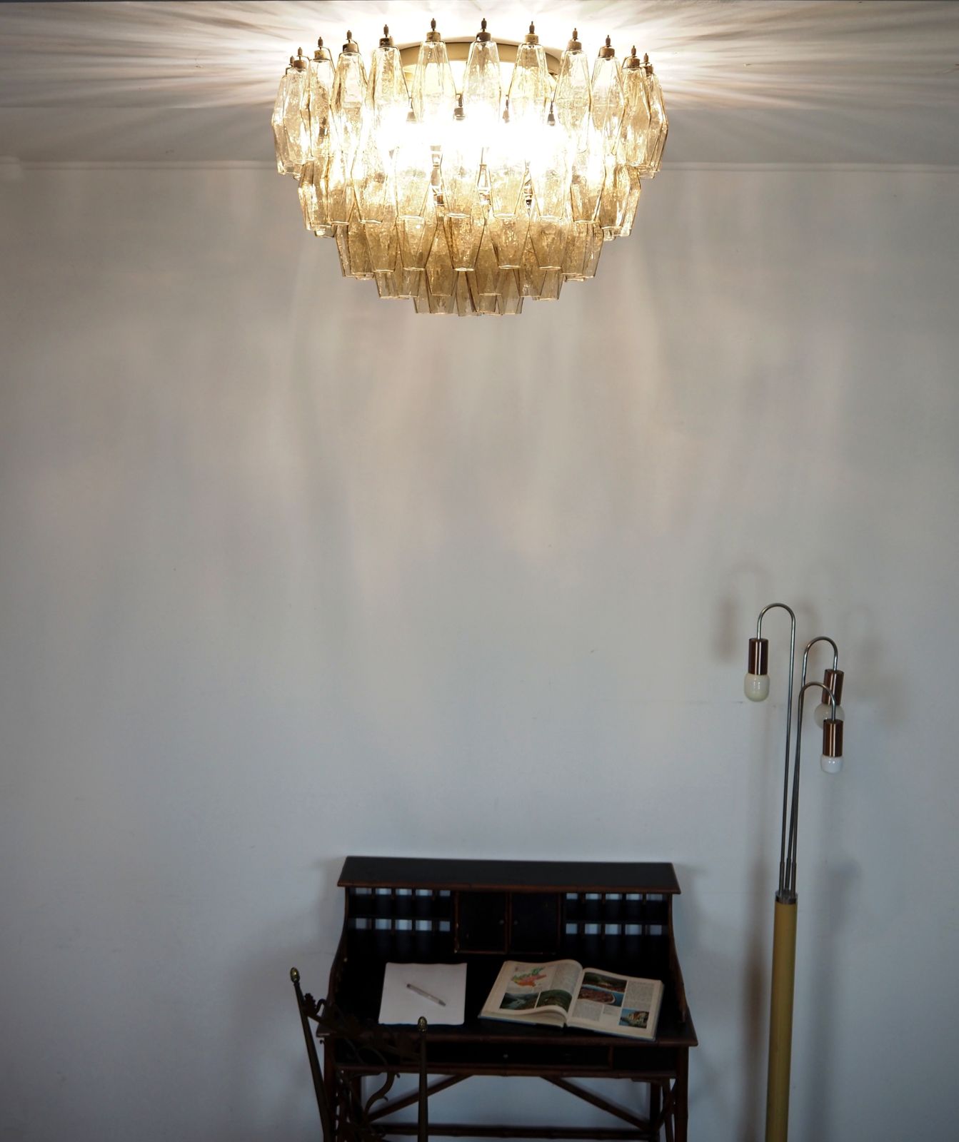 Elegant Murano Poliedri Ceiling Light   Carlo Scarpa   Smoked Glasses photo 1560.0