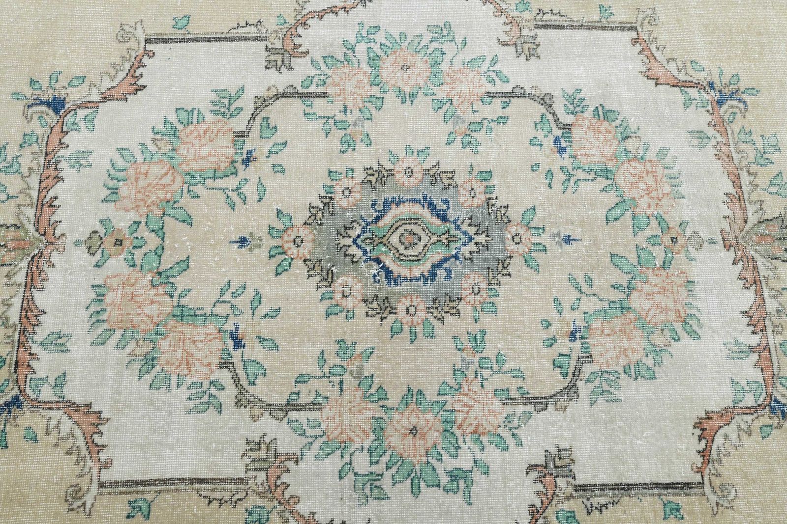 7x11 Neutral Turkish Rug, Vintage Oushak Rug, Beige Green Rug, Home Decor, Large Rug, Faded Rug, 7x11 Area Rug, Distressed Rug, 7.2x10.9 Ft photo vintage
