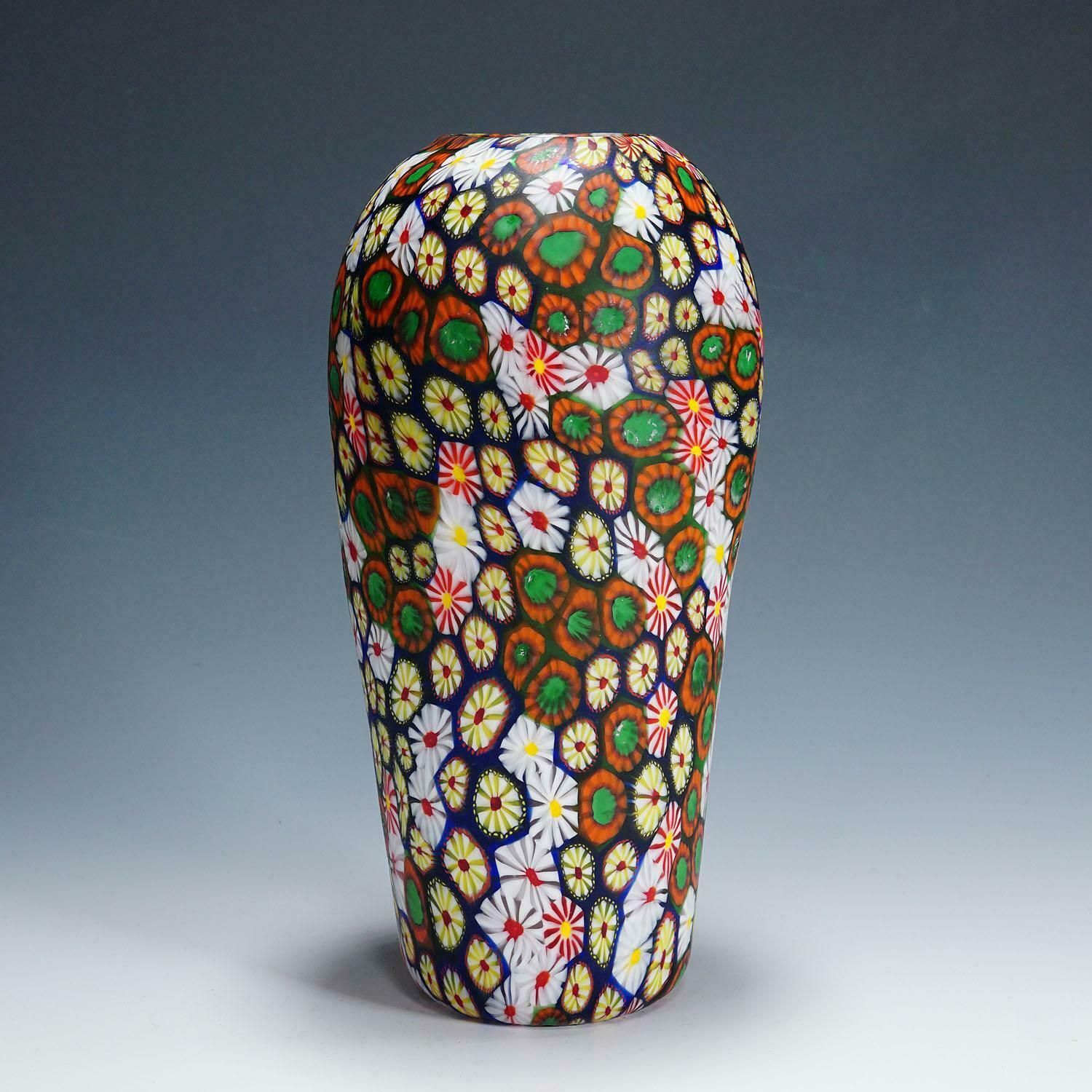 Vase With Redentore And Kiku Murrines Ermanno Toso For Fratelli Toso 1960s photo for sale
