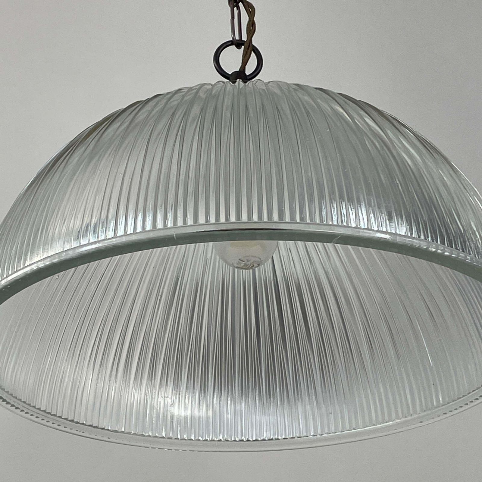 Art Deco Holophane Industrial Glass Pendant Lamp, France, 1930s photo for sale