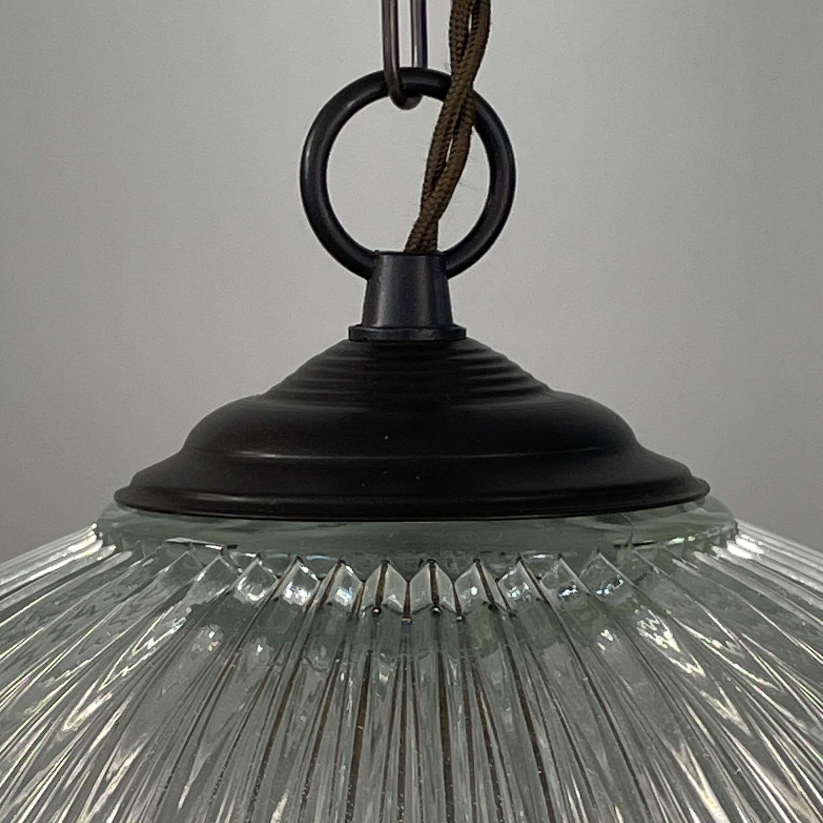 photo vintage Art Deco Holophane Industrial Glass Pendant Lamp, France, 1930s
