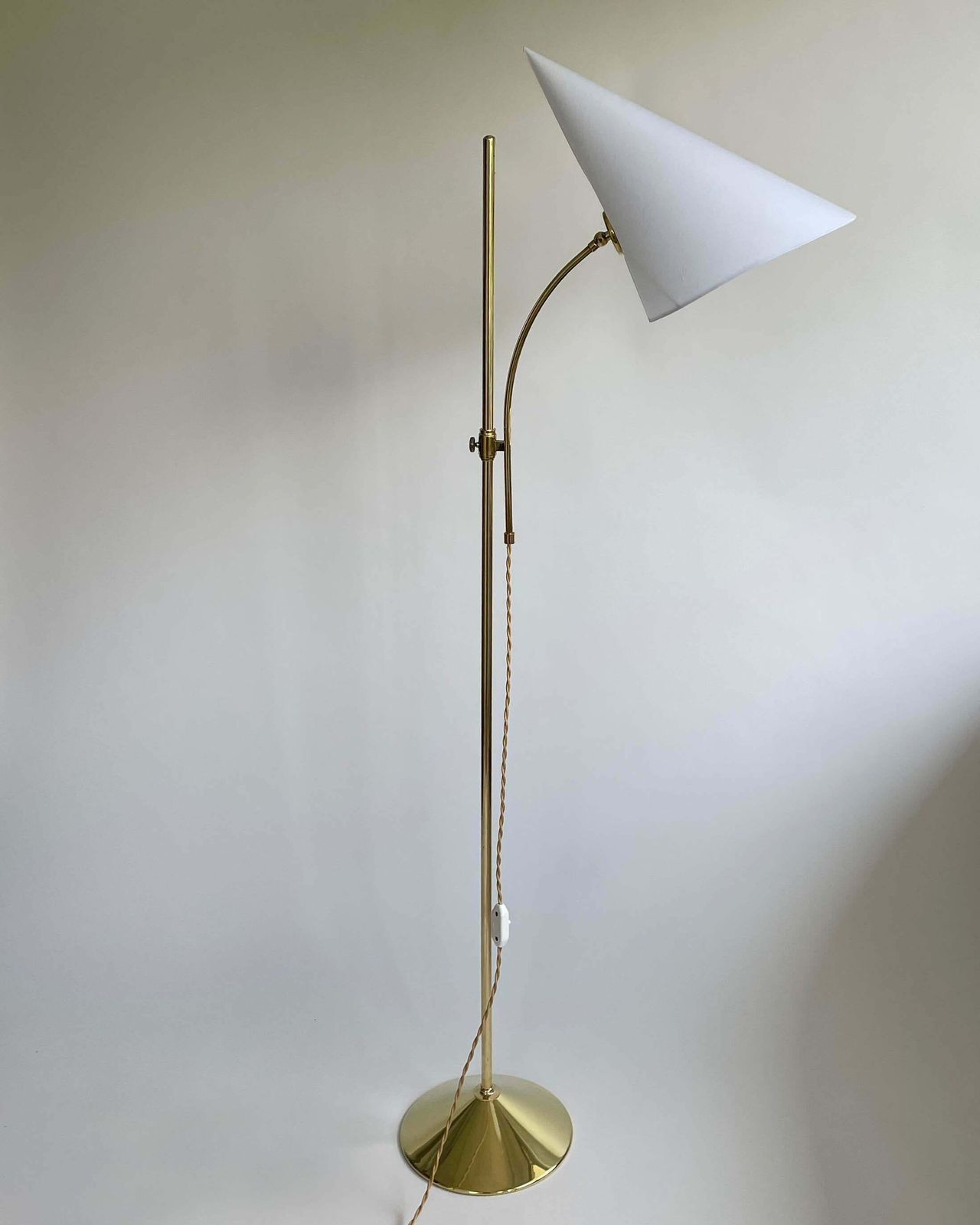 Swedish Designer Adjustable Witches Hat Brass Floor Lamp, 1950s photo furniture