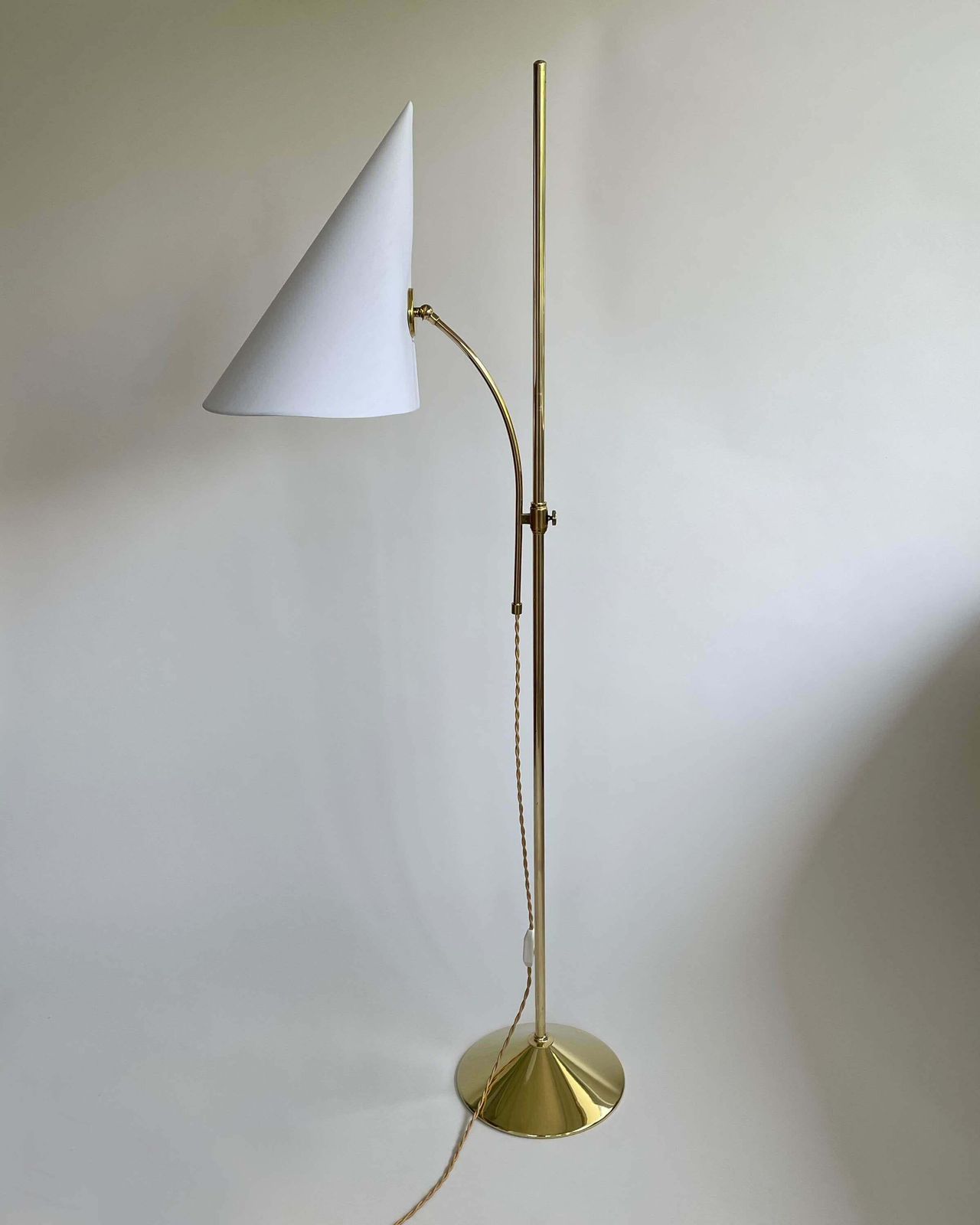 Swedish Designer Adjustable Witches Hat Brass Floor Lamp, 1950s photo for sale