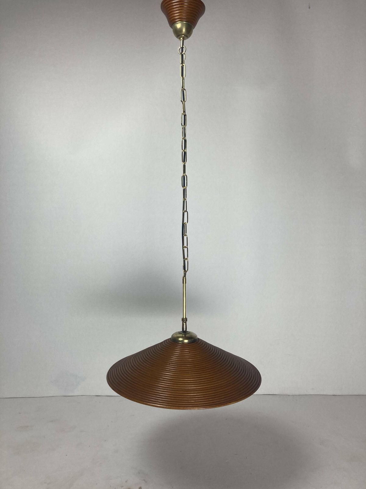 photo furniture Pencil Split Reed, Rattan, Bamboo & Brass Hanging Pendant Lamp, 1970s