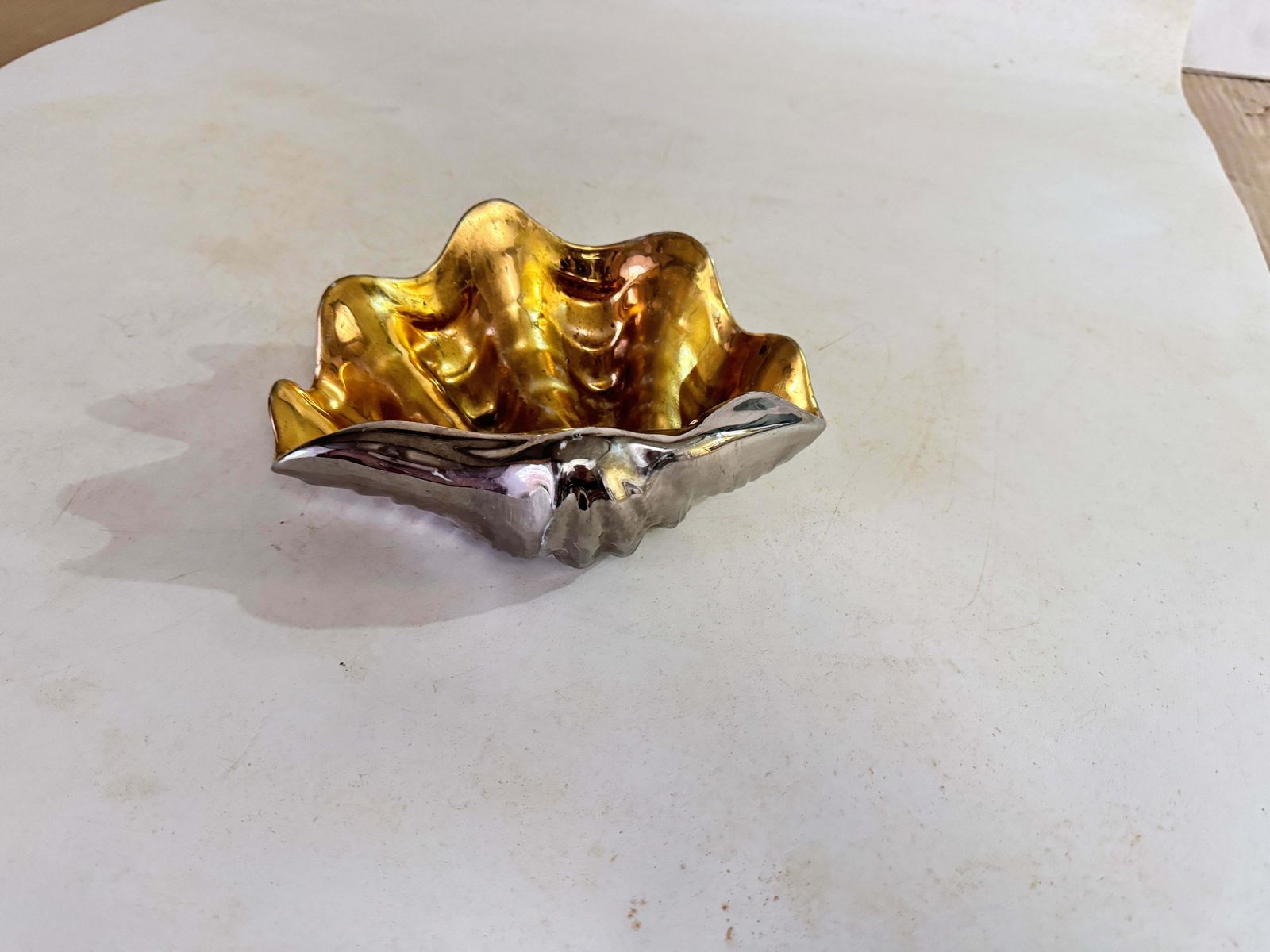 Ceramic Shell Vide Poche Silver And Gold Colors 20th Century photo for sale