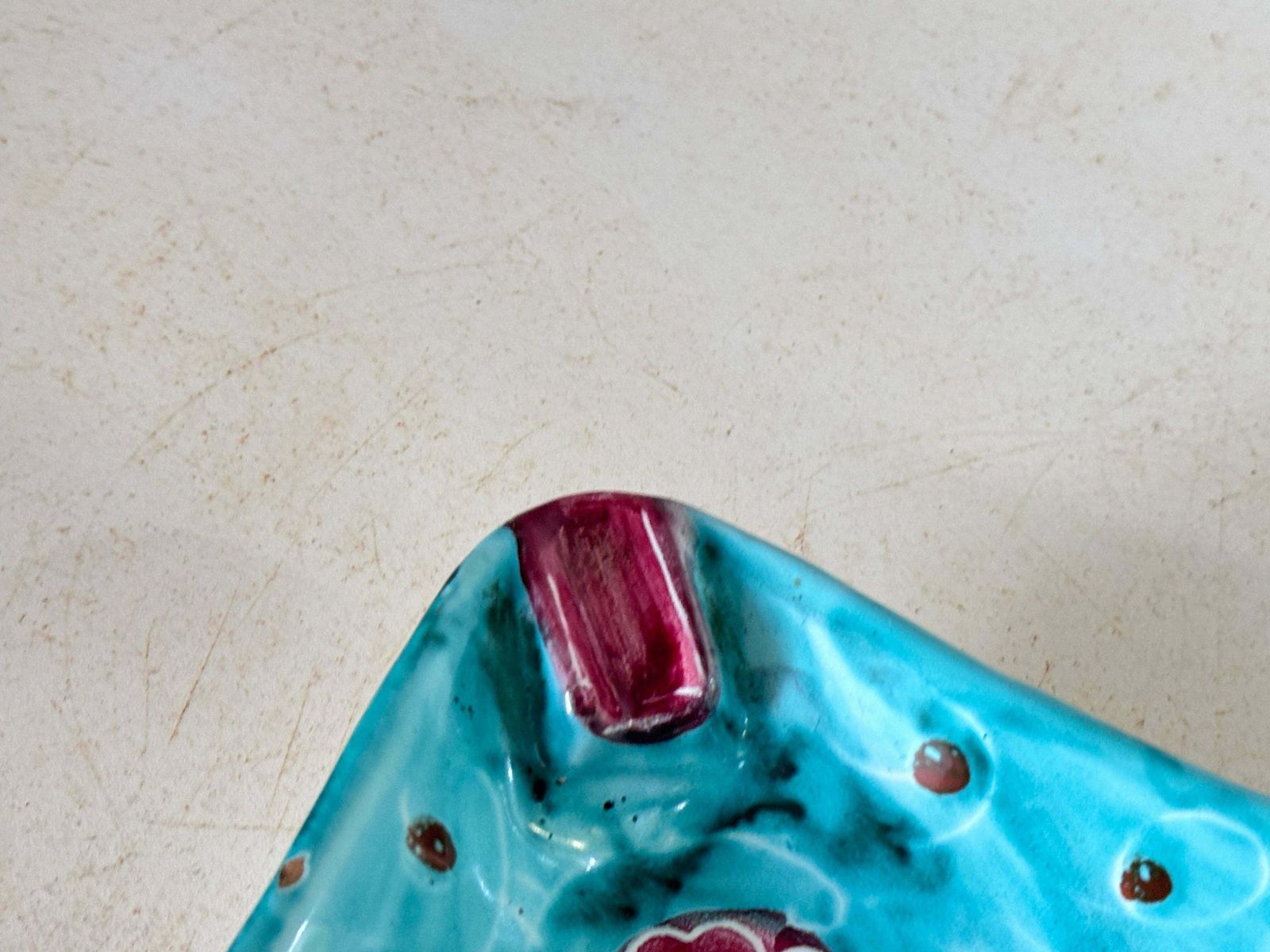 Ceramic Blue And Red Ashtray Or Vide Poche Circa 1960 Italy Signed Pm Italy photo vintage