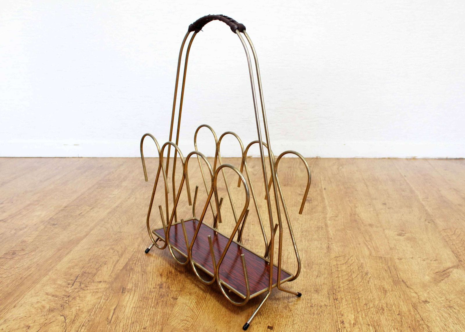 photo for sale Vintage Magazine Rack In Gold Metal 1960