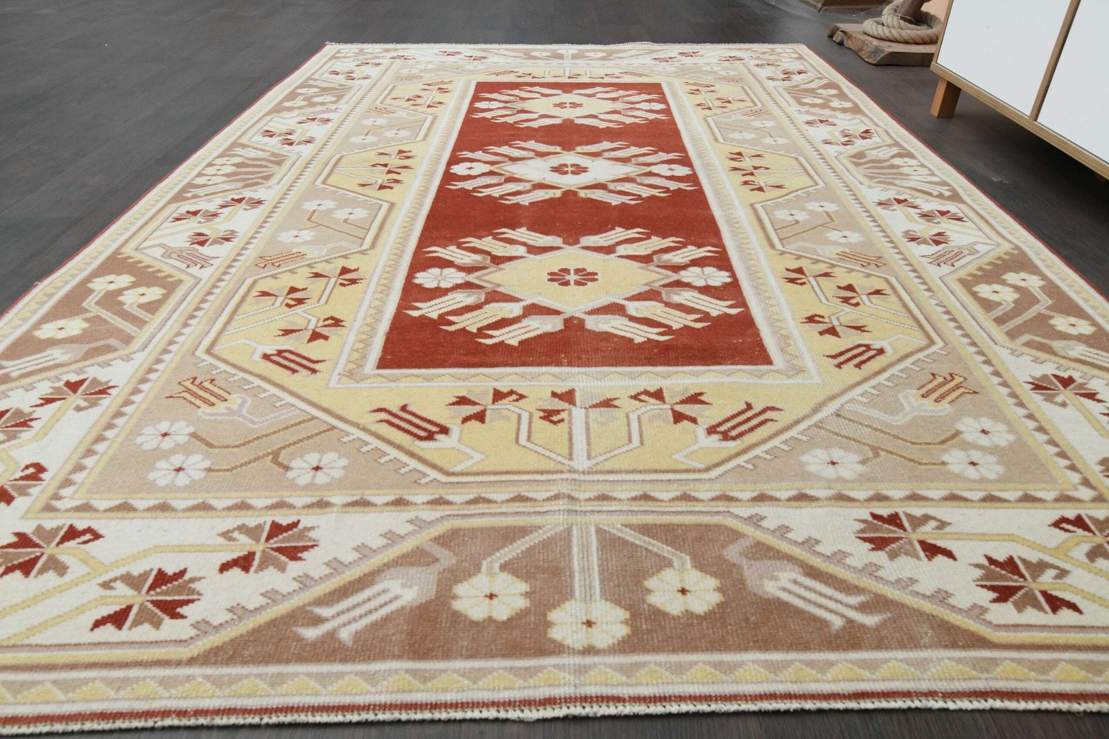 Antique Brown White Orange Rug, Turkish Oushak Rug, Handmade Vintage Rug, Area Rug, Living Room Rug, Washable Wool Rug
