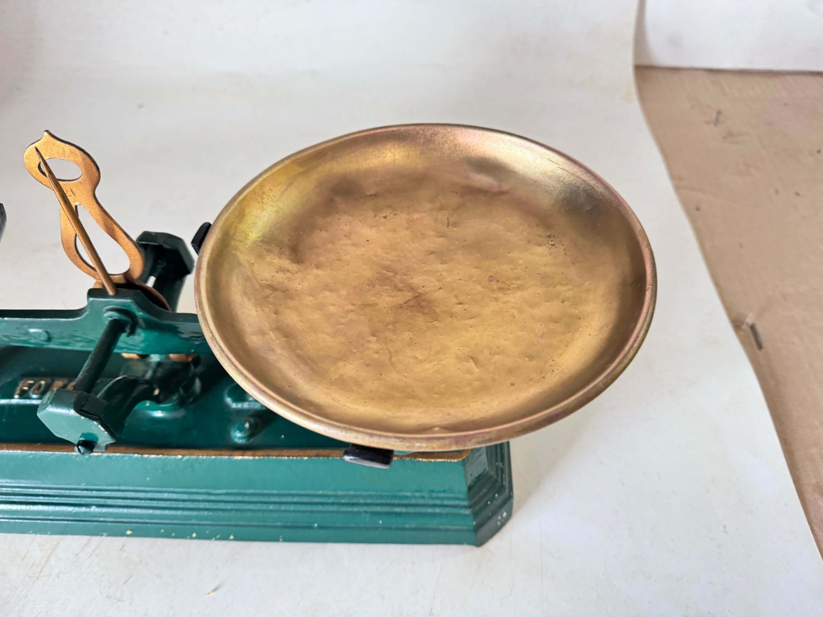 Antiques French Scale France 19th Wrought Iron And Brass Green And Gold Colors photo vintage