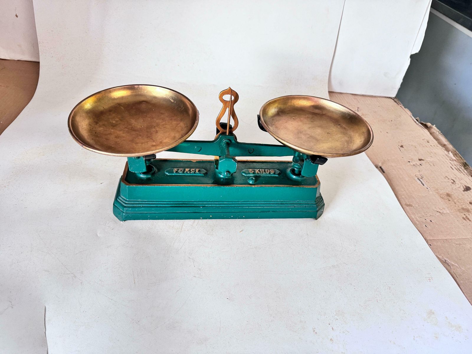 Home Decor Antiques French Scale France 19th Wrought Iron And Brass Green And Gold Colors photo