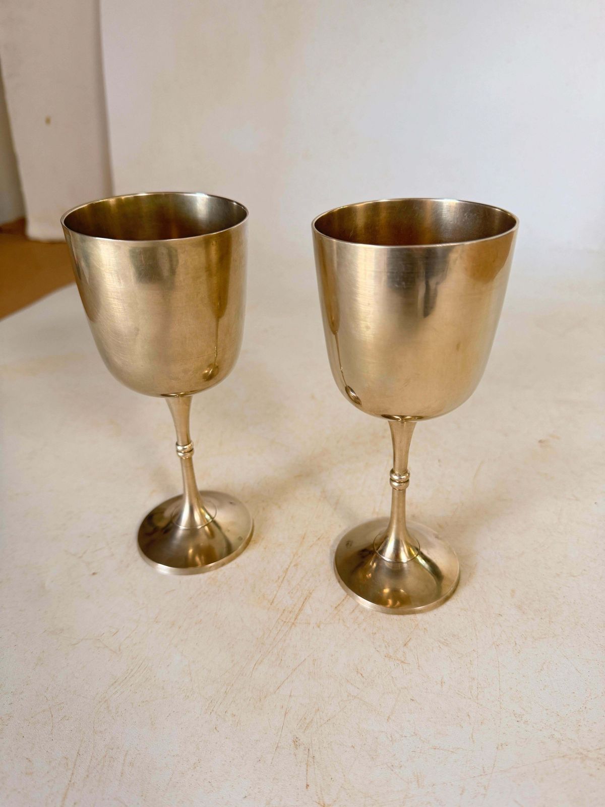 French Pair Of Chalices In Metal Circa 1960 France Silvered Color photo buy
